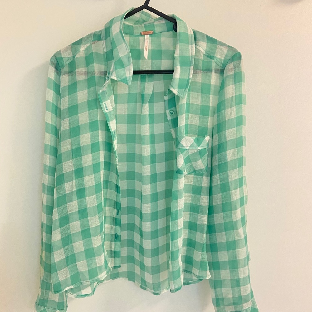 Free People plaid button up top